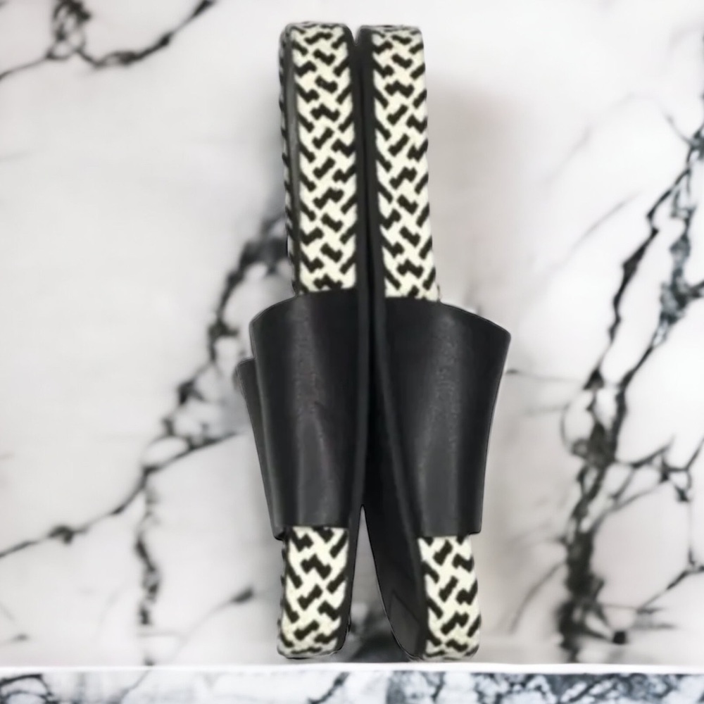 Eileen Fisher Pear Sandals 7 Slides Black + White Molded Leather Footbed NIB - Picture 8 of 14